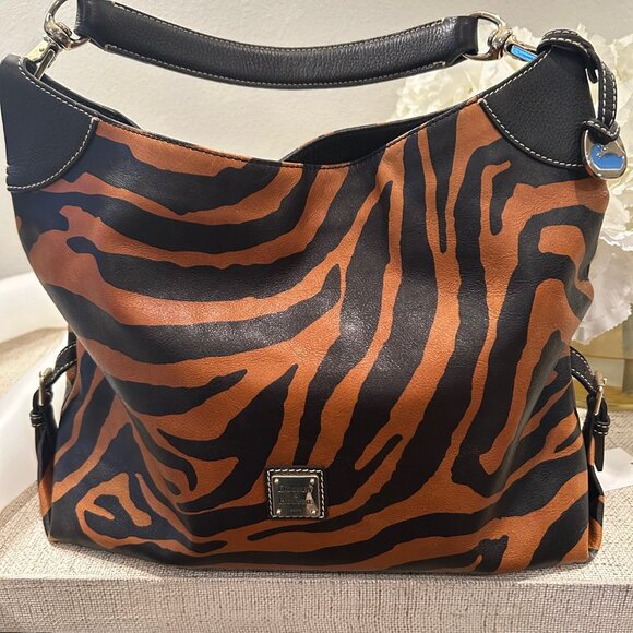 Dooney & Bourke Black & Orange Leather Tiger Print Shoulder Bag - Picture 1 of 9